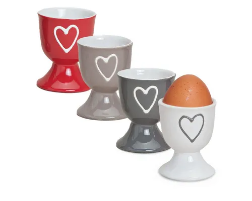 matches21 HOME & HOBBY Eierbecher, (4-tlg), Runde Keramik Ei-Halter als lustige Frühstücks-Eier Tisch-Deko