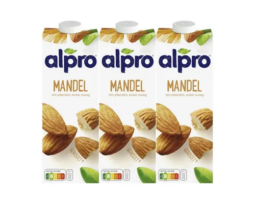 Alpro Milchmischgetränk, Alpro Mandeldrink Original mit Calcium und Vitaminen 1000ml 3er Pack