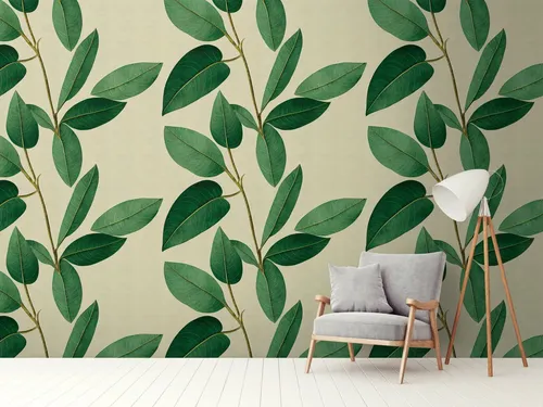 living walls Fototapete THE WALL III Blätterranke - Vliestapete mit grünem Blattmotiv, perfekt für Schlafzimmer, Küche oder Wohnzimmer. Formstabil, lichtbeständig und einfach zu verarbeiten – für einen stilvollen Look in jedem Raum.
