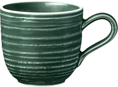 Seltmann Weiden Terra Espressotasse, 90 ml, Mokkatasse mit spiralförmigem Relief, Spülmaschinen- und mikrowellenfest, Porzellan, Moosgrün
