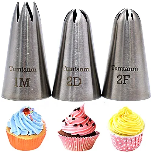Tumtanm 3 Stück Edelstahl nahtlos Spritztüllen-Set, Kuchen dekorieren Tipps, Professionelle große Spritztüllen, für Cupcakes und Backen