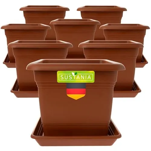 SUSTANIA Pflanzkübel GroÃŸ AuÃŸen 8er Set - 40x40 Robuster Blumentopf, GroÃŸer Blumenkasten, Ãœbertopf Terracotta, Hoher Pflanzentopf für Garten & Terrasse