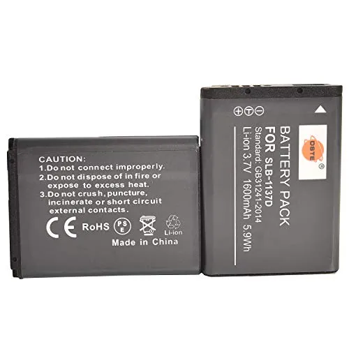 DSTE 2-Pack Ersatz Batterie Akku for Samsung SLB-1137D i80 i85 i100 L74 Wide NV11 NV24HD NV30 NV40 NV100HD NV103 NV106HD TL34HD Kamera