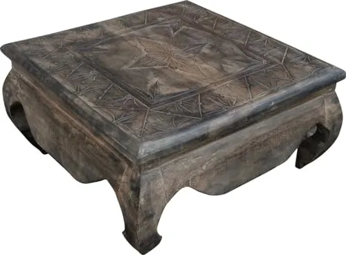 GURU SHOP Beschnitzter Opiumtisch aus Balsaholz, Kaffeetisch, Couchtisch 28-30 cm, 40 * 40 cm