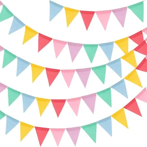 G2PLUS 12m Wimpelkette Outdoor Pastell: 48pcs Wimpel Girlande Wetterfest, Garten Deko Girlande Bunt für Fasching, Hochzeit Geburtstag Party Festival Dekoration