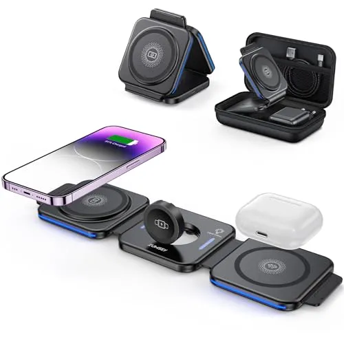 ZUMSEY 3 in 1 Faltbare Kabellose Ladestation, Ladestation für Apple Watch und iPhone, Wireless Charger für iPhone 17 Pro Max 16 15 14 13 12, für Apple Watch Ultra 3/11/10/9/Ultra 2/AirPods Pro 3/4/3/2