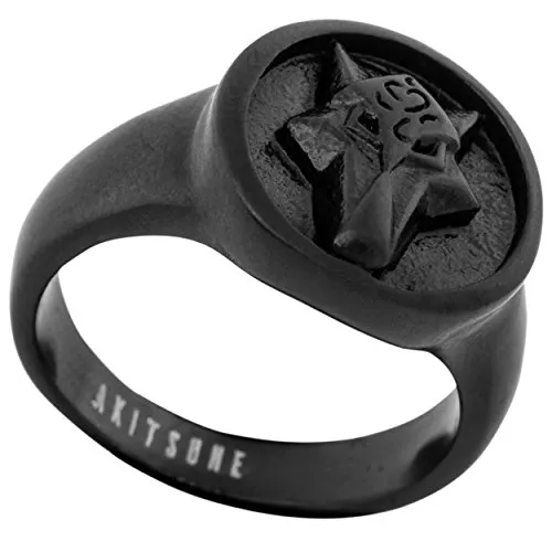 Akitsune Ferus Ring | Mattschwarzer Siegelring aus Edelstahl für Männer und Frauen - Ringe für Herren, einzigartiger Akitsune Ring aus ionenplattiertem Edelstahl, leicht und elegant, 30 Tage Rückgaberecht.
