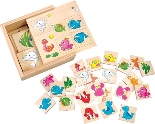 Bino Memory Wasserwelt, Spielzeug für Kinder ab 1,5 Jahre, Kinderspielzeug (Holzspielzeug mit 2x12 Holzplättchen, Motorikspielzeug mit Tiermotiven, Förderung kindlicher Fähigkeiten), bunt