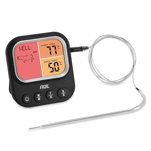 ADE Digitales Fleischthermometer mit 1 Sonde | Thermometer zum Kochen | Küchenthermometer für Ofen, Grill, Airfryer | Bratenthermometer bis 250 °C | Grillthermometer für Balkon und Garten
