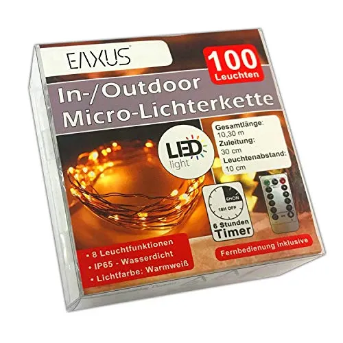 LED Deko Lichterkette Batterie Innen Außen Fernbedienung 100 Leuchten Timer Lichterdraht Outdoor Indoor Drahtlichterkette Leuchtdraht