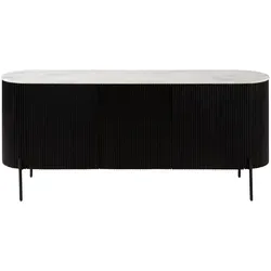 Mango Sideboard BARCELONA 180x40x76 schwarz-lackiert mit Marmor
