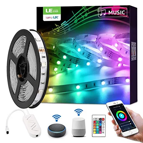 LE Smart LED Strip 5M Musik Sync,RGB 150 LEDs, LED Streifen Wifi, Wlan LED Band, Superhell Selbstklebend Lichtband, nur 2.4GHz Lichterkette mit Fernbedienung, Kompatibel mit Alexa,App,Google Home