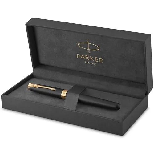 Parker Sonnet Füller | Matt-Schwarz mit Goldzierteilen - Füller in edler Geschenkbox, perfektes Schreibgefühl mit feiner Feder und makelloser Qualität für höchsten Komfort.