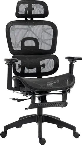 HOMCOM Ergonomischer Bürostuhl mit Armlehne und Kopfstütze - Ergonomischer Schreibtischstuhl für optimalen Komfort, höhenverstellbar mit Wipp- und Liegefunktion sowie Fußstütze – ideal für lange Arbeitsstunden.