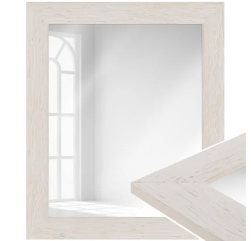 MendeFrames Wandspiegel H780 Strandhaus 40x50 cm weiß - Rustikaler Wandspiegel im Strandhaus-Stil mit individueller Holzmaserung. Ideal für stilvolle Wohnräume, bietet er eine robuste Optik und passt zu vielen Einrichtungsstilen.