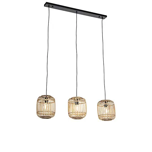 Qazqa Landhaus Vintage Hängelampe Rattan 3-flammig - Stilvolle 3-flammige Pendelleuchte aus Rattan für ein gemütliches Ambiente. Ideal für Wohnzimmer, Schlafzimmer oder Esszimmer. Dimmbar mit E27-Fassung, max. 3 x 60 Watt. Perfekt für moderne und rustikale Einrichtungen.