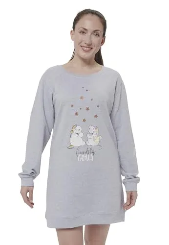 Pummel & Friends Nachthemd für Damen Pummeleinhorn & Zebrasus – Friendship Goals Schlafshirt Pyjama Langarm Oberteil Grau (XL)
