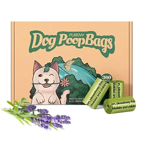 PURENV 360 Stück Hundekotbeutel Biologisch Abbaubar mit Lavender Duft, 100% Auslaufsicher und Reißfest Umweltfreundlich aus Maisstärke Mischung (360 Stück)