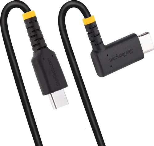StarTech.com 1ft (30cm) USB C Charging Cable Right Angle, 60W PD 3A, Heavy Duty Fast Charge USB-C Cable, USB 2.0 Type-C, Durable and Rugged Aramid Fiber, S20/iPad/Pixel - High Quality USB Charging Cord (R2CCR-30C-USB-CABLE) - USB-Kabel - USB-C (M) gerade zu USB-C (M) rechtwinklig - USB 2.0 - 3 A - 30 cm - Schwarz