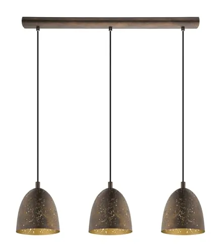EGLO Pendellampe Safi – 3-flammige Vintage Hängelampe im Industrial Design - Lampen mit drei braunen Metall-Lampenschirmen und goldenen Innenseiten für ein stilvolles Ambiente; ideal für Esszimmer, Wohnzimmer oder Küche.
