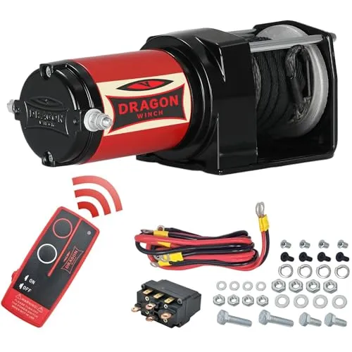 Dragon Winch Elektrische Seilwinde 12V 3000 lbs / 1360 kg Maverick-Serie Elektrowinde mit Synthetikseil 10m für Quads ATV UTV | Wasser- und Sandfest einschließlich kabelloser Fernbedienung + Zubehör