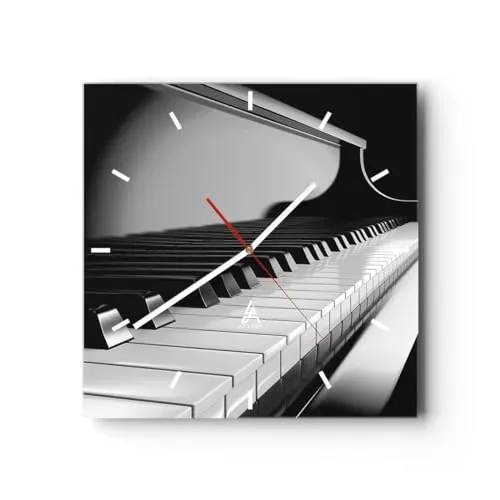 ARTTOR Modern Wanduhr Klavier Klavier Musik 30x30cm Quadrat Klein Wand Uhr Glas Analog Zimmeruhren Küche Büro Wohnzimmer Glasuhr Wall Clock Dekoration Design Wanddekoration Küchenuhr C3AC30x30-5231