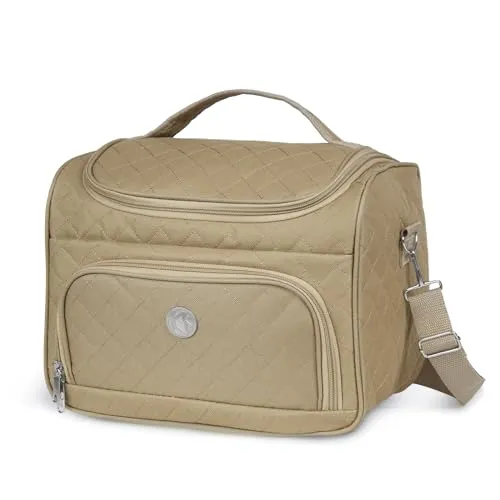 KINSTON Kulturbeutel Kosmetiktasche (Beauty Case) mit abnehmbaren Trennwänden, große Kapazität, zum Aufhängen, Fächer, Tragegriff & Schultergurt – Reise-Organizer für Bad & Koffer - Taupe