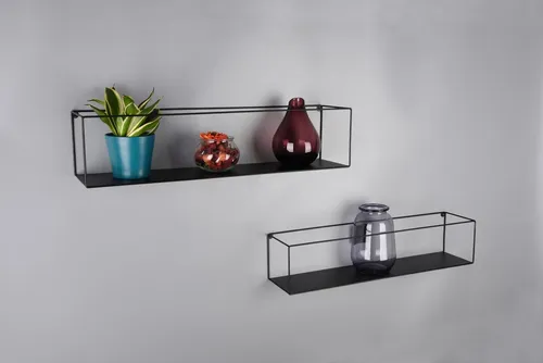 MIRRORS AND MORE Ablageregal Tinka, 2-tlg. – Wandmontage mit Metallstreben - Standregale mit 2 offenen Ablageflächen, ideal für platzsparende Wandmontage und modernes Design in Schwarz.