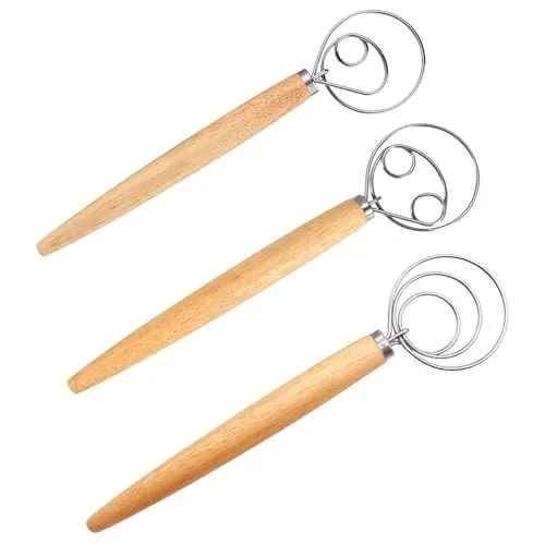 Stück Dänischer Schneebesen, 13 Zoll, Professioneller Teig Schneebesen, Teigbesen, Holzgriff Mixer, für Backen Brot Gebäck Dessert Pizzateig 3