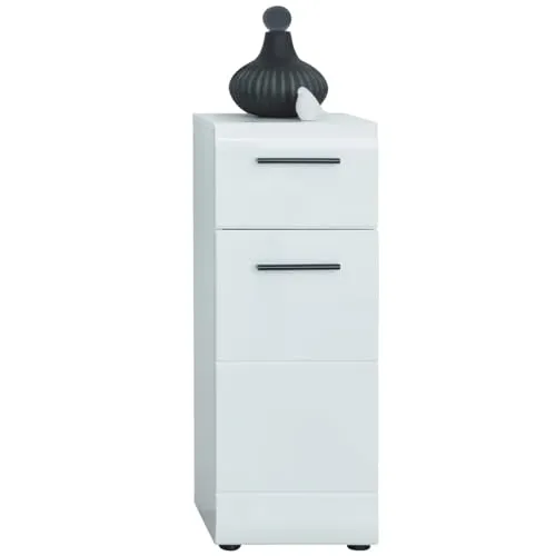 trendteam smart living Skin Standschrank - Weiß Hochglanz - Unterschrank fürs Bad mit 1 Schublade und 2 Fächern, pflegeleicht und FSC-zertifiziert. Maße: 30 x 79 x 31 cm, ideal für vielseitige Nutzung.