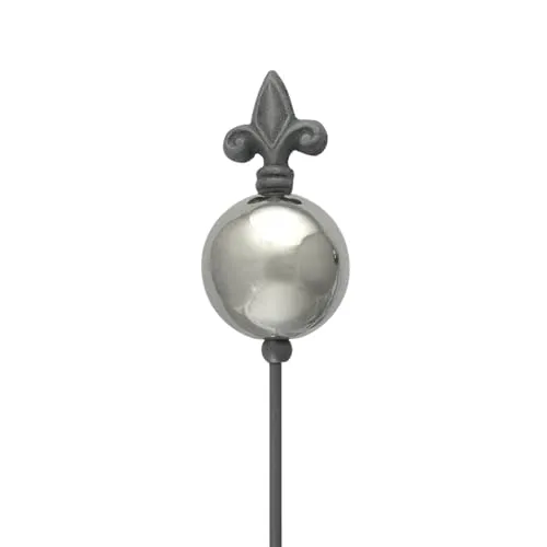 naninoa Metall Stecker französische Lilie mit Edelstahlkugel in Silber. Gartenstecker, Gartendeko 80cm