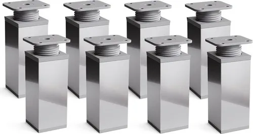 Sossai Chrom Möbelfüße MFV1, 8er Set - Höhenverstellbare Möbelfüße für Regale und Aufbewahrungsmöbel, max. Belastung 25kg pro Fuß, einfache Montage und stufenlose Höhenanpassung bis 2 cm.