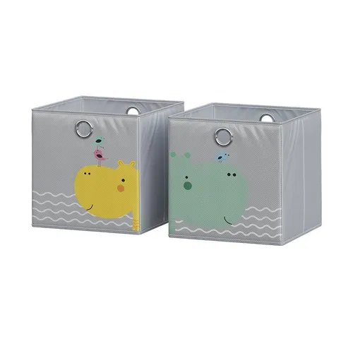 Vicco Faltbox, Grau, 30 x 30 cm (Motiv Bär & Nilpferd)