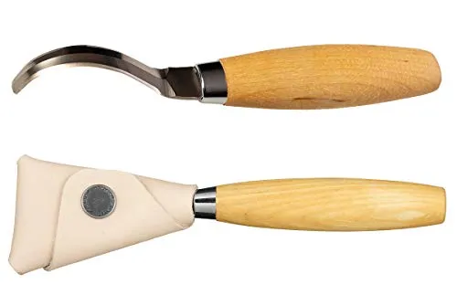 Morakniv Schnitzmesser 163 mit Birkenholzgriff - Doppelseitiges Löffelschnitzmesser aus schwedischem Edelstahl mit Lederscheide - 183 mm - Profi Schnitzmesser Erwachsene - Made in Sweden