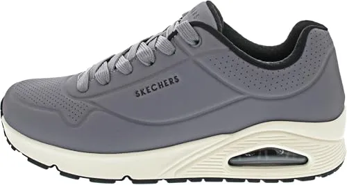 SKECHERS Uno - Stand on Air Herren Sneaker, Gr. 43, dunkelgrau - Sportlicher Freizeitschuh aus Lederimitat mit Air-Cooled Memory Foam für optimalen Komfort und Dämpfung. Ideal für aktive Männer, die Wert auf Stil und Bequemlichkeit legen.