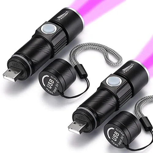 Produktbild DARKBEAM UV 395nm LED Taschenlampe USB Aufladbar, Ultraviolett Tragbare Mini Taschenlampen Lampe Zoombar, Wasserdicht, Für Hundeurin Haustier Flecken Banknote Identifikation Harz Härtung (2 Stück)