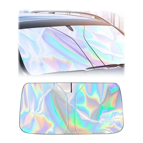 LNGJIN Auto Frontscheibe Sonnenschutz, 145 x 80 cm Windshield Sun Shade, Faltbar für Sommer Selbsthaftend UV Hitzeschutz Plane, Laser-Windschutzscheibe – große Größe, geeignet für Limousine,SUV,usw