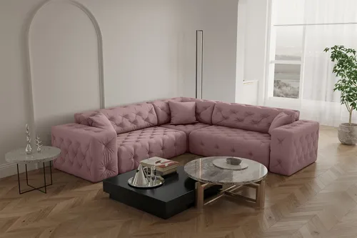 Ecksofa Designersofa CHANTAL in Stoff Opera Velvet Pink in pink von Fun Möbel