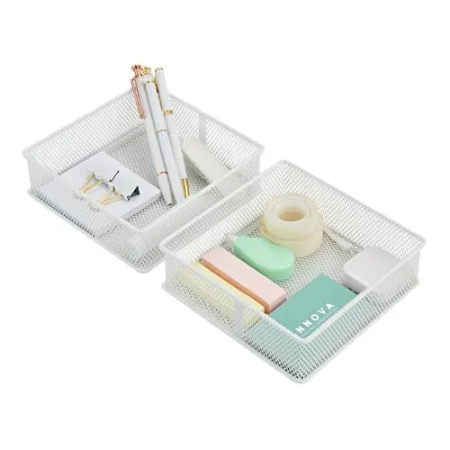 Annova Netz-Schubladenschrank und Regal, Organizer, Aufbewahrungskorb, für Schule, Büro, Zubehör, 2 Stück (White, 15x15x5cm)