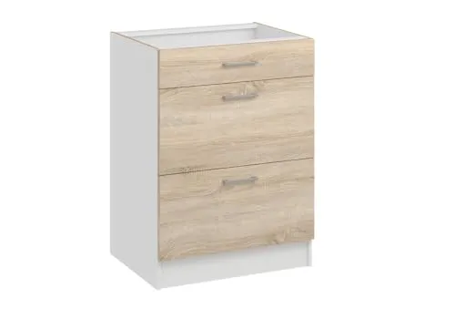 roe furniture Küchenunterschrank 60 cm mit 3 Schubladen – Freistehender Küchenschrank