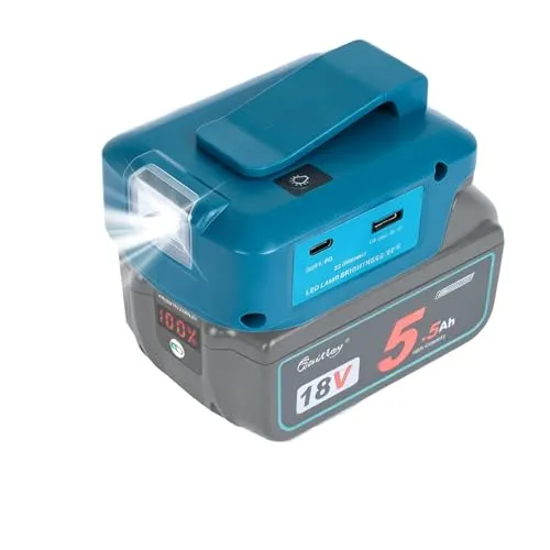 Waitley Akku USB Adapter für Makita 18V /14.4 mit LED Arbeitslicht | USB Adapter für Makita Akkus mit PD/QC3.0, DC 12V Ausgang, LED-Licht und zwei Ladeanschlüssen