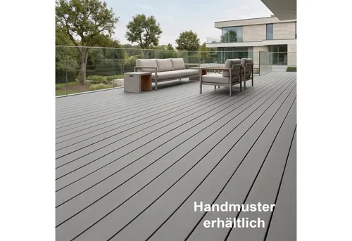 Woodstore24 Terrassendielen WoodoRhodos WPC Diele für Terrasse und Balkon mit Clipsystem, (Bodenbelag Komplettset mit Unterkonstruktion, Clip-Befestigung, 2,4m L x 12cm B x 2cm Stärke, in grau, anthrazit oder braun), Holzoptik, Klicksystem, Außenbereich, Gastronomie geeignet, wetterfest