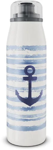 alfi KIDS ISO BOTTLE 500ml, Blau Weiß Anker - Isoliertrinkflasche für Kinder - Thermosflasche aus Edelstahl, hält Getränke 12 Std. heiß und 24 Std. kalt. Ideal für Schule und Sport, absolut dicht und für kohlensäurehaltige Getränke geeignet.