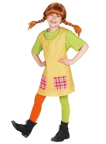 Maskworld Pippi Langstrumpf Kostüm für Kinder - Originalgetreues Kostüm aus den Kultfilmen, bestehend aus Hemd, Schürze und Strumpfhose – ideal für Fasching und Karneval!