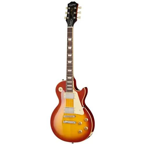 Epiphone Les Paul Standard 50s Washed Cherry Sunburst - Klassische E-Gitarre mit Ahorn- und Mahagoni-Korpus, ausgestattet mit hochwertigen Epiphone Probucker Tonabnehmern. Ideal für vielseitige Musikstile und perfekt für Live-Auftritte.