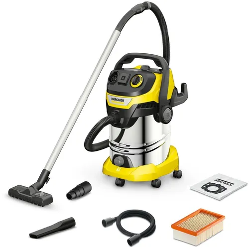 Karcher WD 6 PS V-30/8/35/T Nass-/Trockensauger - Nass- & Trockensauger mit 30 L Edelstahltank, 1300W Leistung, tragbarer Steckdose und Blasfunktion für vielseitige Anwendungen – ideal für Zuhause und Werkstatt.