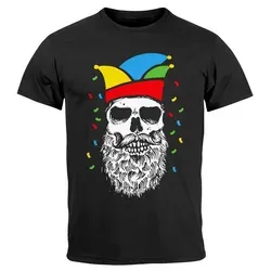 MoonWorks Print-Shirt Herren T-Shirt Fasching Karneval Totenkopf mit Narrenkappe mit Print schwarz XL