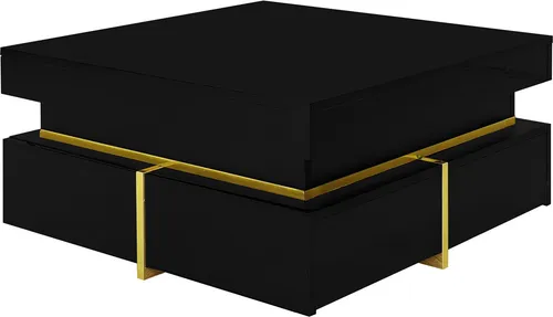Eleganter Hochglanz Couchtisch in Schwarz mit goldenen Akzenten