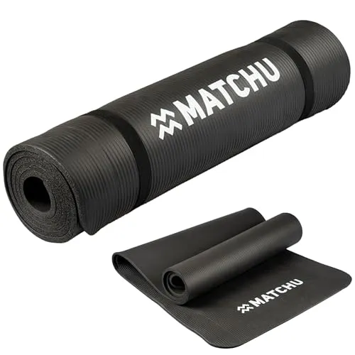 MATCHU – Fitnessmatte – Yogamatte – Sportmatte – Inklusive Tragegurt – Rutschfest – Grau – 180 x 60 x 1 cm – Aus strapazierfähigem NBR (Schwarz)