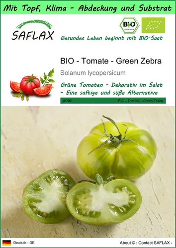 SAFLAX Gemüsesamen SAFLAX - Garden to go - BIO - Tomate - Green Zebra